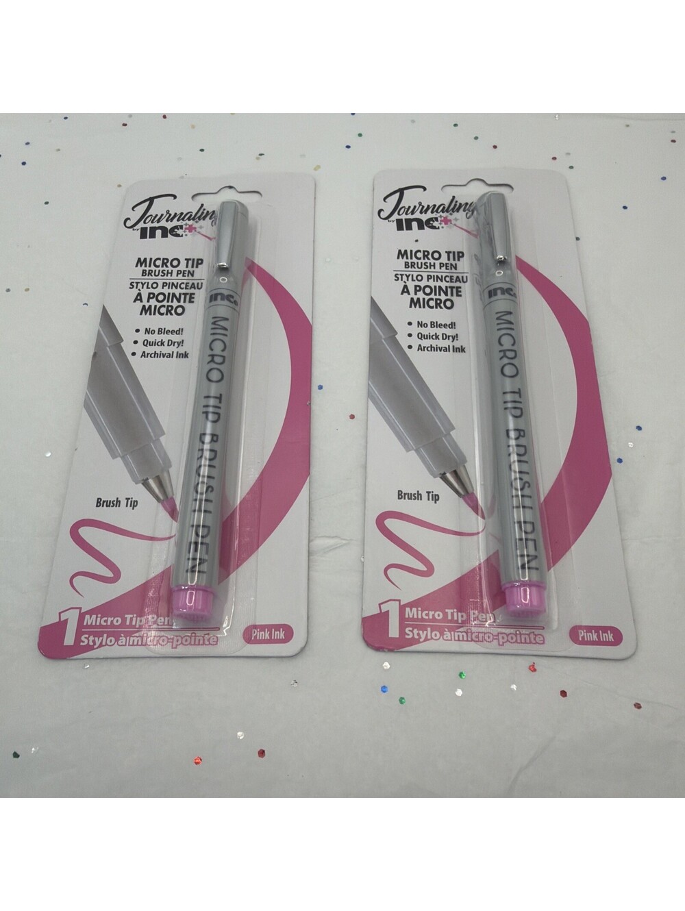 New ! 2 PK Inc. Journaling Micro Tip Brush Pen Pink No Bleed Quick Archival Ink